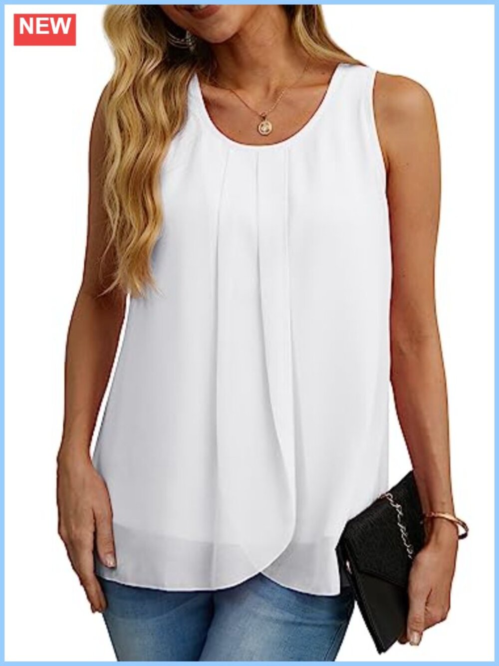 Womens Sleeveless Chiffon Double Layers Blouse Loose Round Neck Casual Tank Top